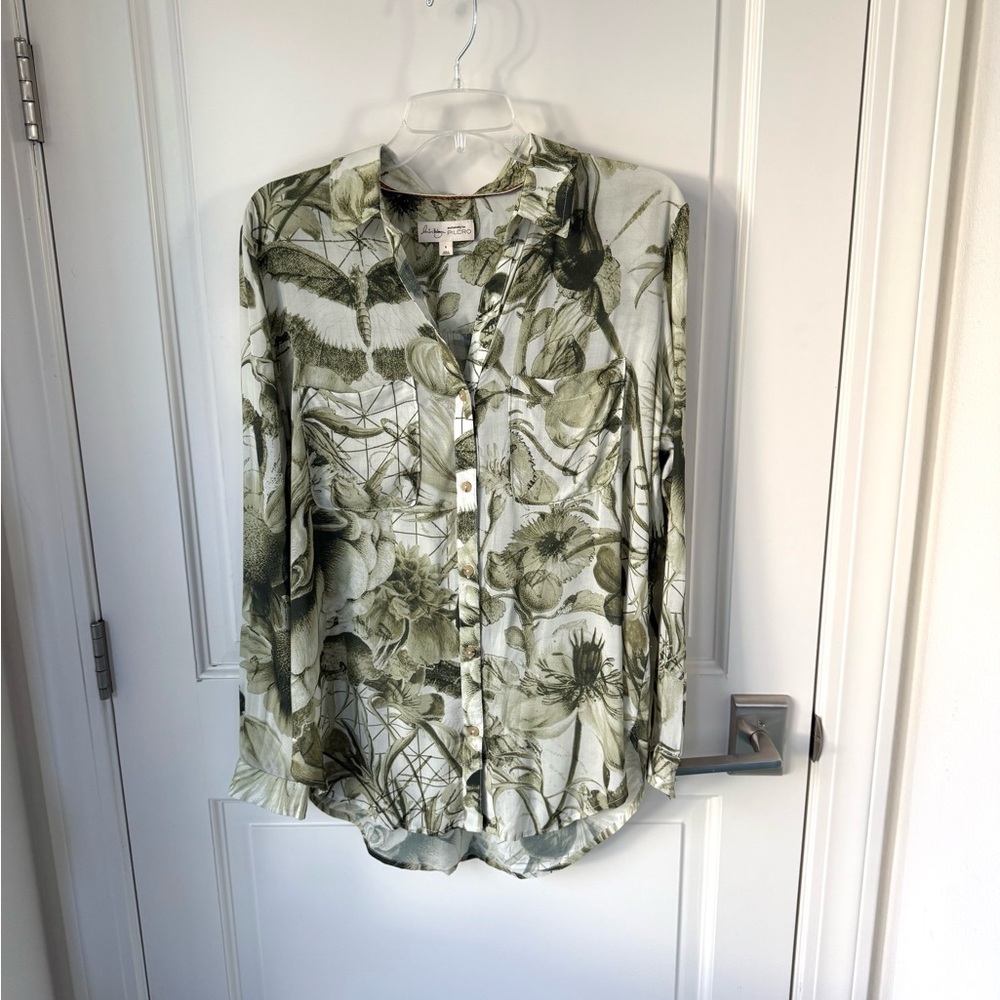 Anthropologie Pilcro Manel Villalonga SMALL Green Flora Relaxed Button Down